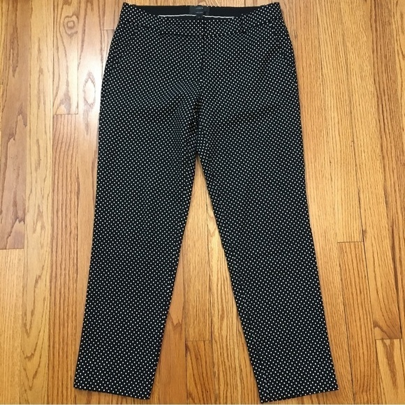 J. Crew Cafe Capri Mid Rise Wool Blend Tiny White Polka Dots Black Cropped Pants - Picture 14 of 15